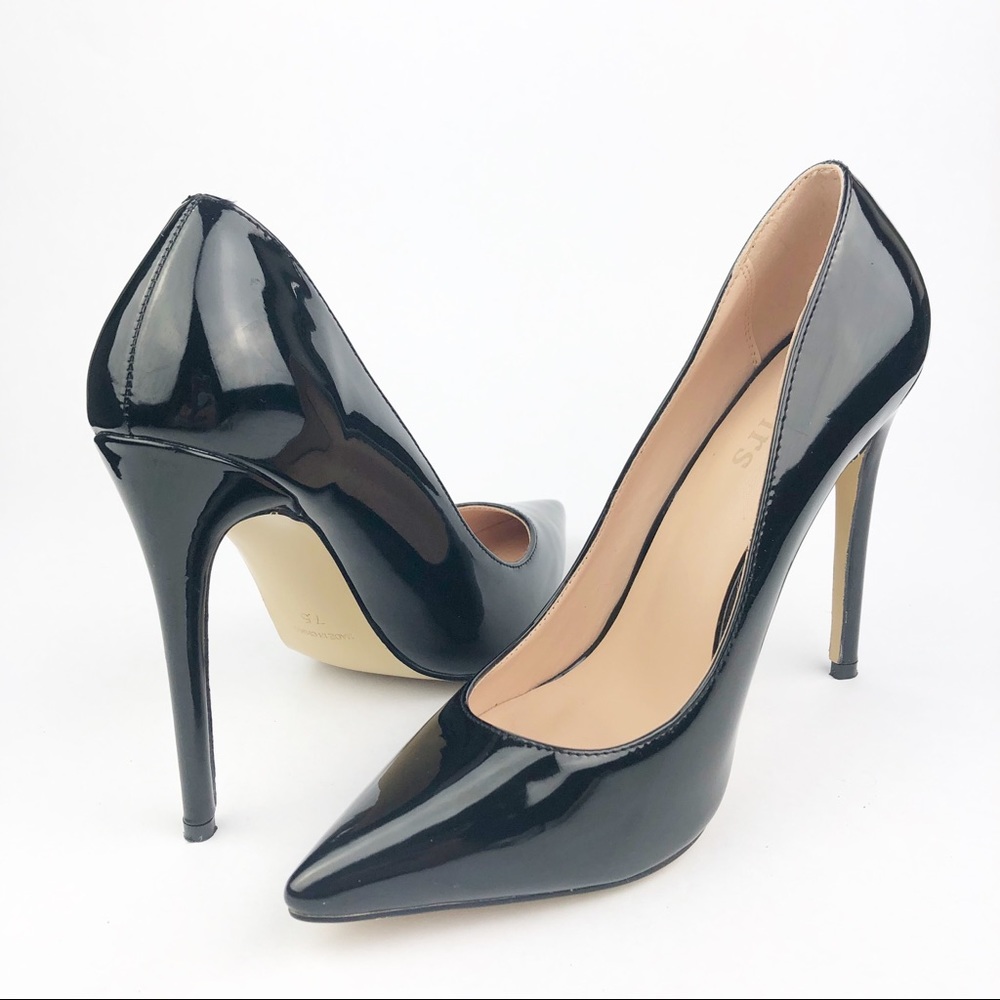 Lovirs Pointed Toe Black Stiletto Heels, 7.5